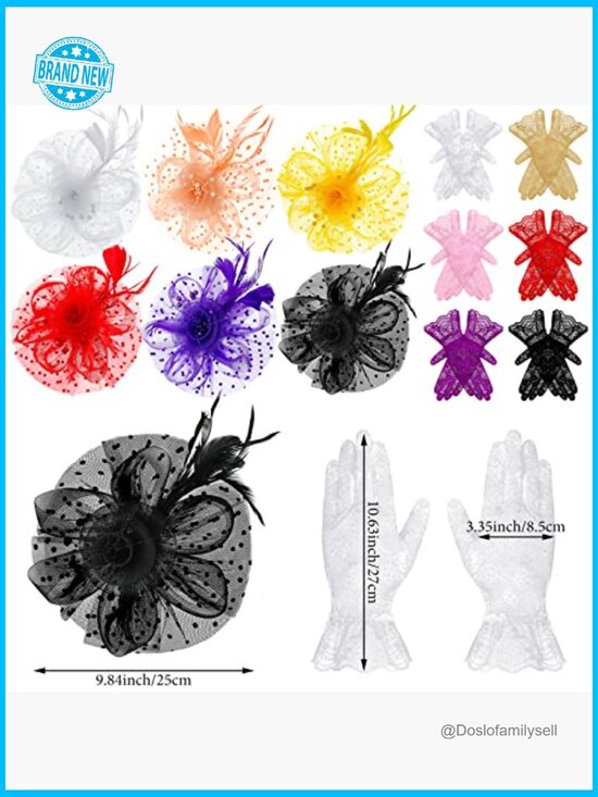 18 Pcs Fascinator Hat Set Lace Gloves Pearls Derby Tea Party Headpieces main image 6